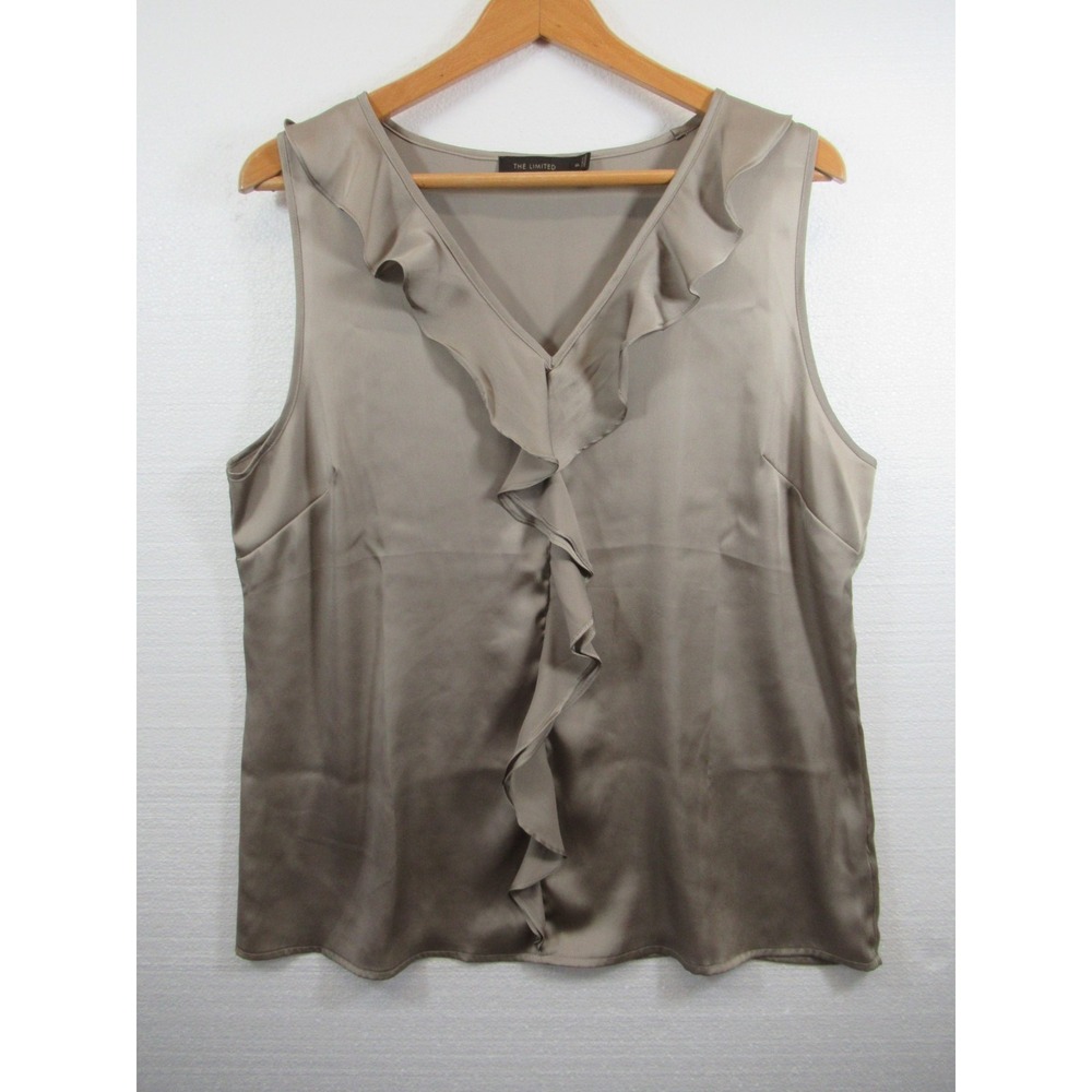 The Limited Satin Ruffle Blouse Women XL Beige Sleeveless